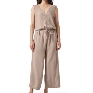 Splendid Kali V-Neck Taupe Sleeveless Wide Leg Jumpsuit | XS